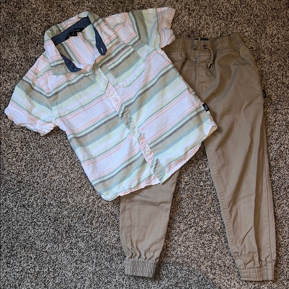Cat & Jack Green and White Matching Set Relaxed Fit